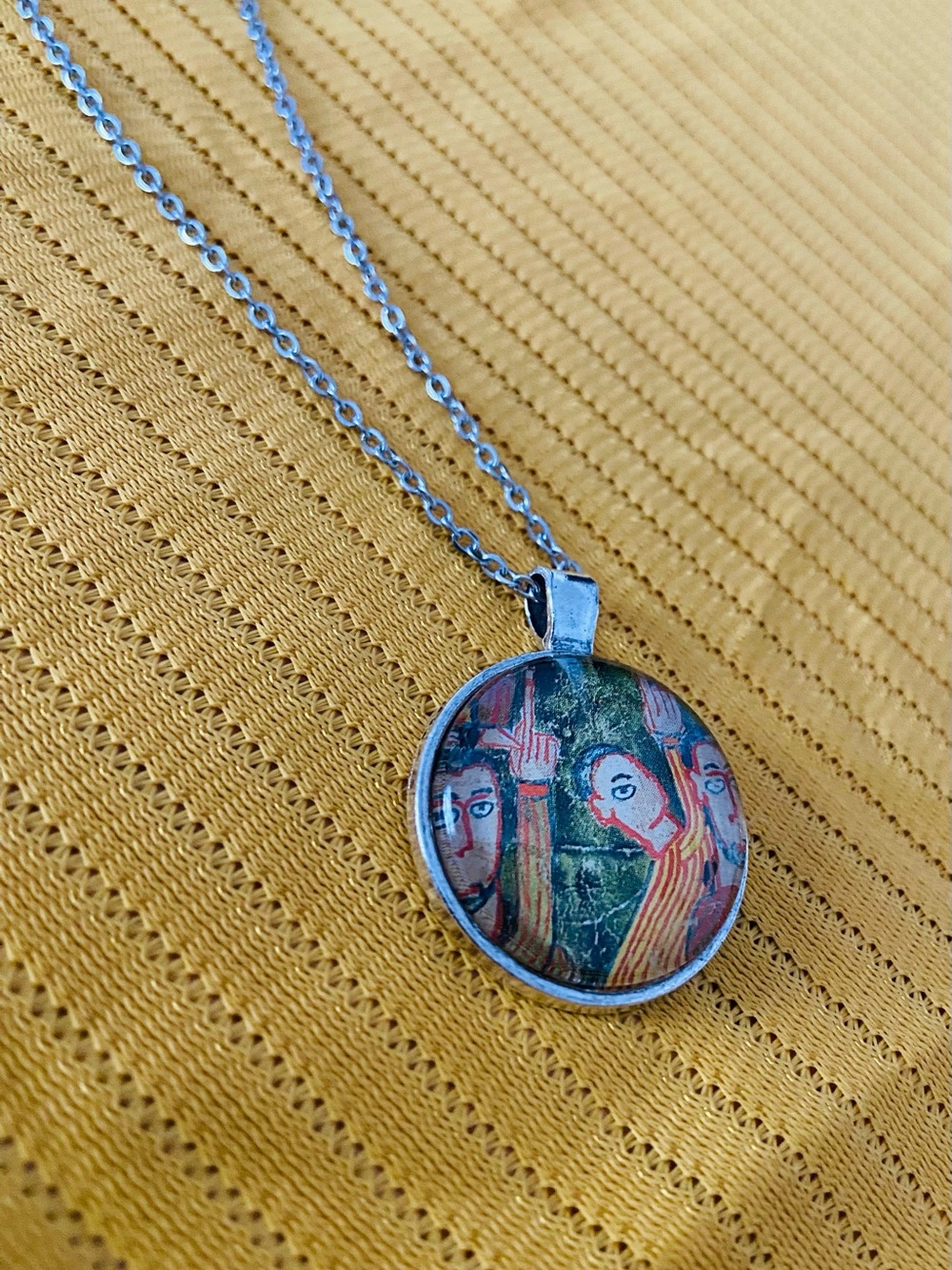 Vintage Medieval Art Pendant, Ancient Christian Manuscript Cabochon Necklace